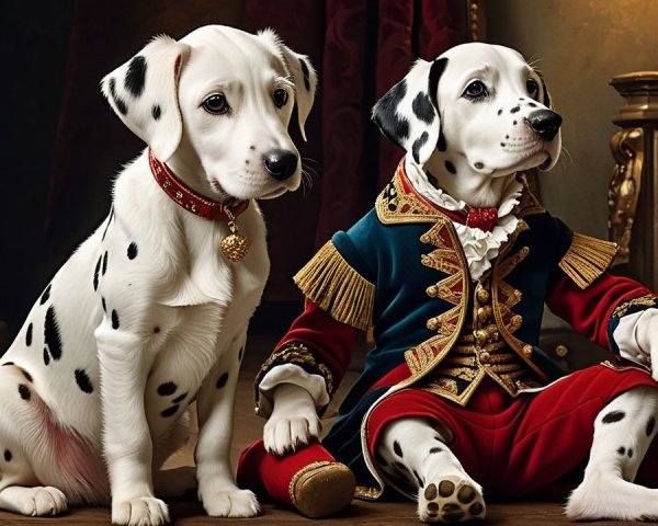 Dalmatian Puppies in Vintage Military-Themed Setting