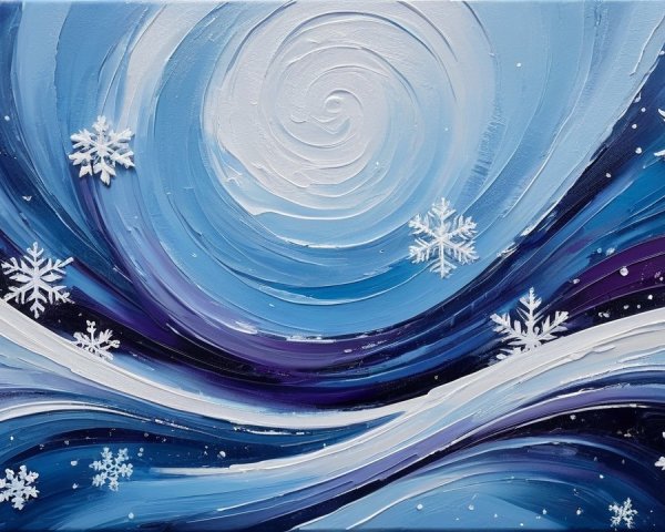 Abstract Acrylic Painting of a Winter Wonderland Scene