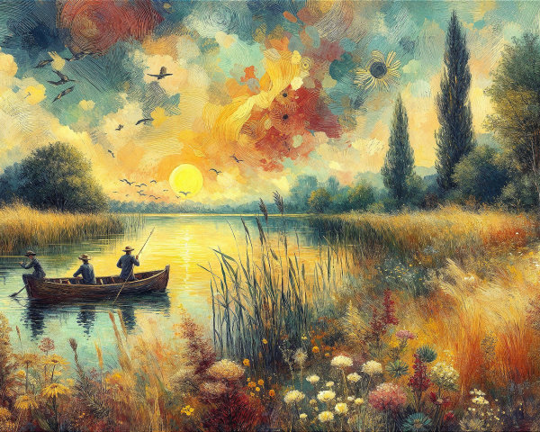 Serene Landscape with Fishermen on Tranquil River