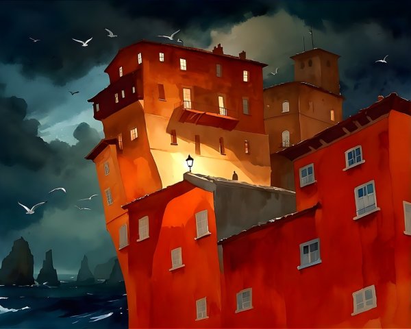 Vibrant Vector Art of a Cinque Terre-like Village