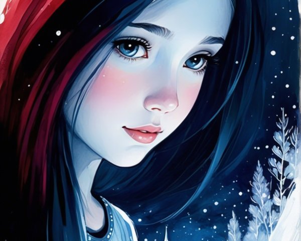Dramatic Fantasy Headshot of Young Woman in Winter Scene