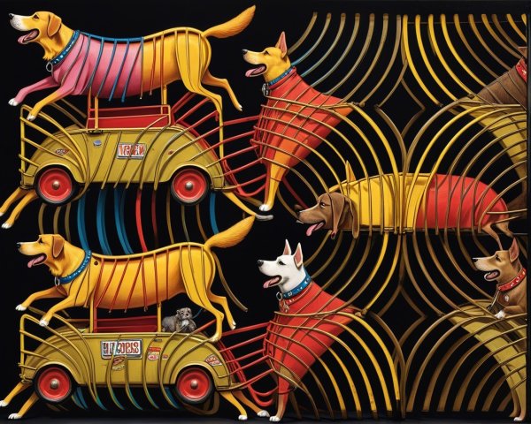 Whimsical Illustrations of Colorful Dogs in Cars