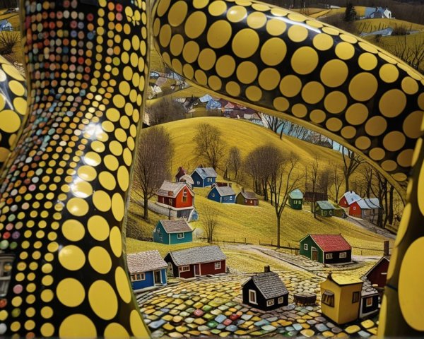 Whimsical Landscape with Colorful Polka-Dotted Structures