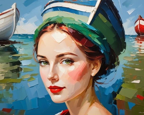 Young Woman with Green Eyes in Coastal Scene