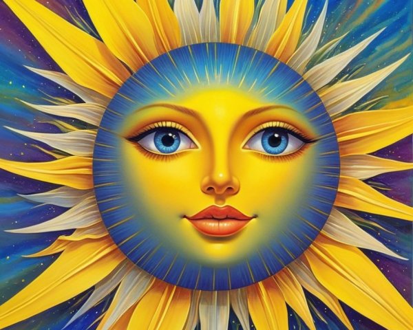 Vibrant Sun Artwork with Bold Rays and Cosmic Colors