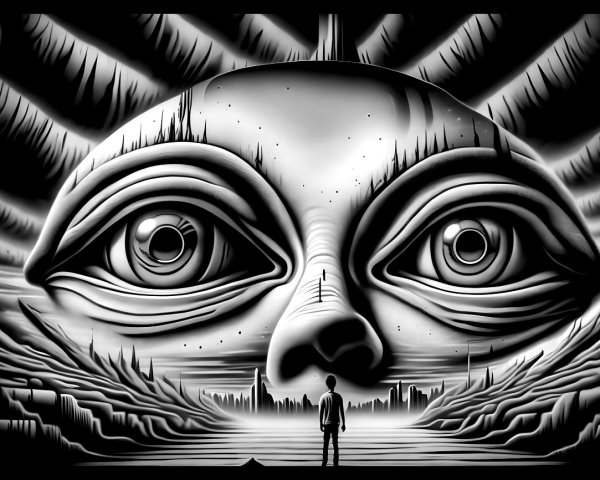 Colossal Face in a Surreal Colorful Landscape