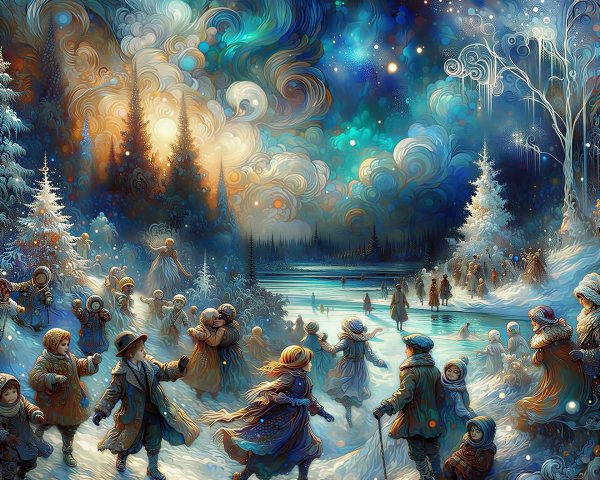 Detailed Winter Wonderland Scene with Ice Skating Figures