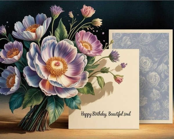 Pastel Flower Bouquet with Greeting Cards Displayed