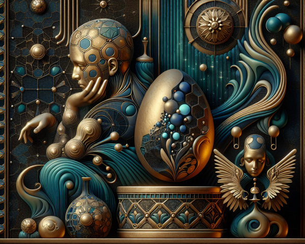 Surreal Artwork with Metallic Details and Patterns