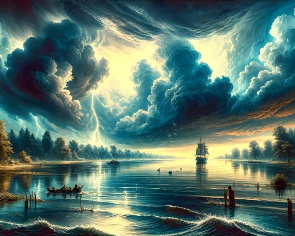 Tranquil River Landscape with Dramatic Cloud Reflections