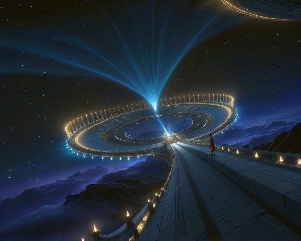 Futuristic Glowing Structure in Starry Night Sky
