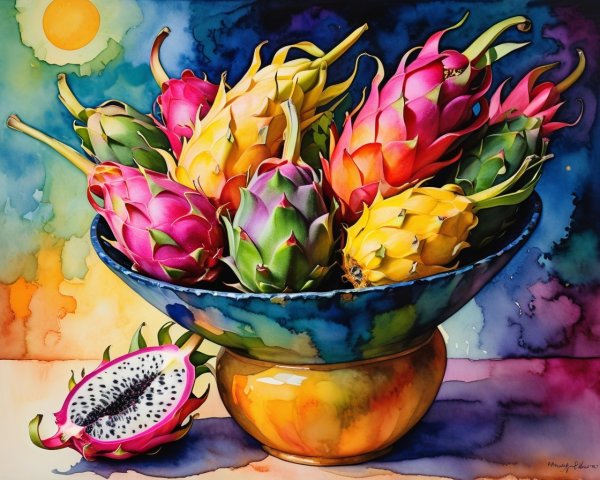 Vibrant Still Life of Colorful Dragon Fruits
