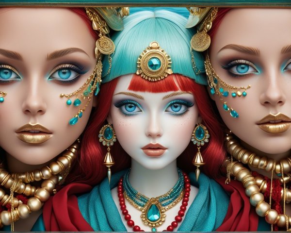 Elegantly Styled Dolls with Blue Eyes and Vibrant Hair