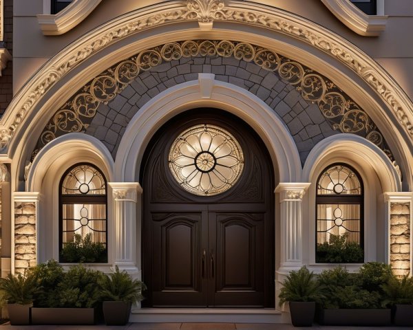 Elegant Entrance with Grand Arched Doorway and Details