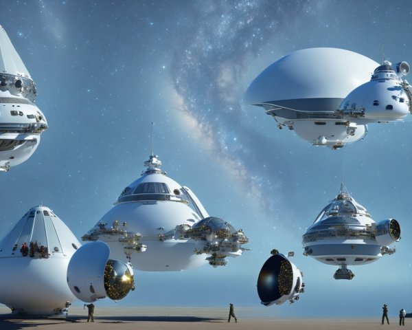 Futuristic White and Silver Spacecraft in Sandy Landscape