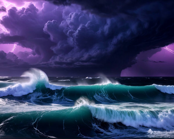 Dramatic Seascape with Turbulent Waves and Stormy Sky