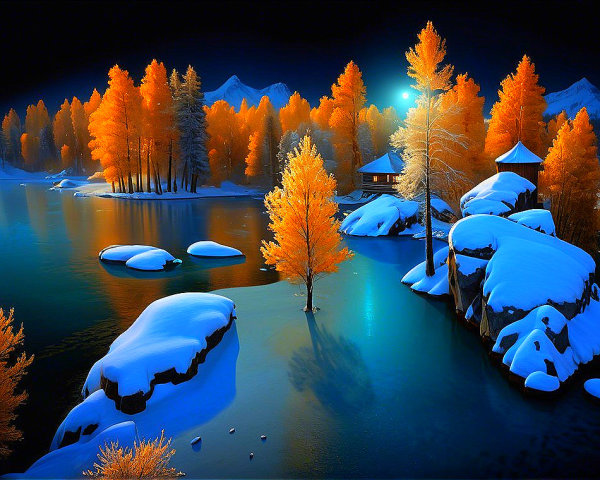 Tranquil Lake Surrounded by Autumn Trees and Mountains