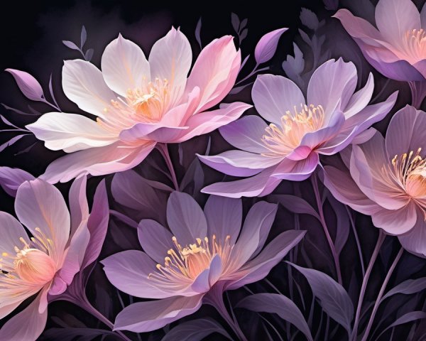 Pastel Flower Arrangement on Dark Background