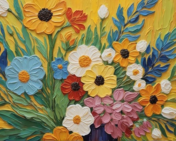 Vibrant Bouquet of Colorful Blossoms on Yellow Background