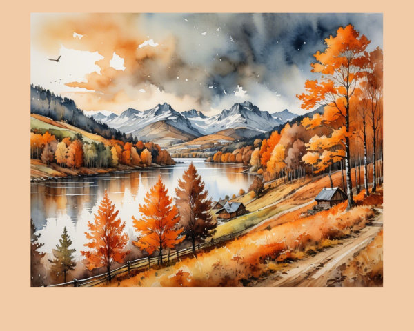 Autumn Landscape with Colorful Foliage and River