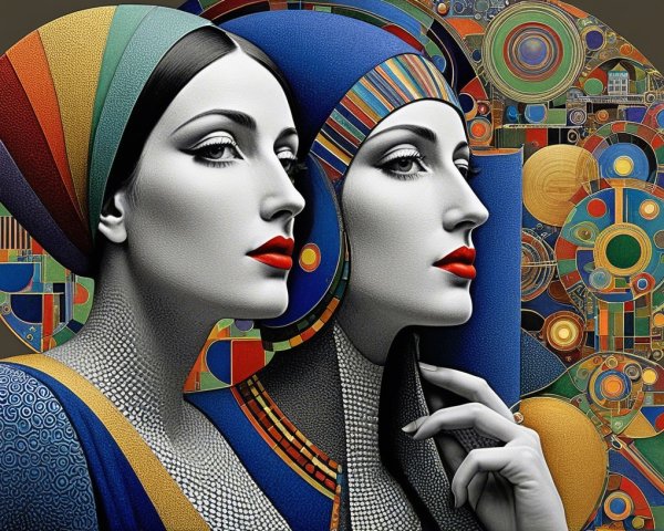 1920s Fashion Models in Art Deco Style Background