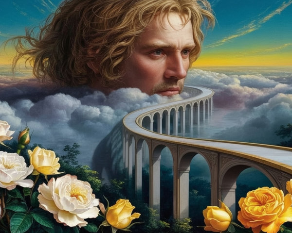Surreal Landscape with Giant Head and Winding Highway