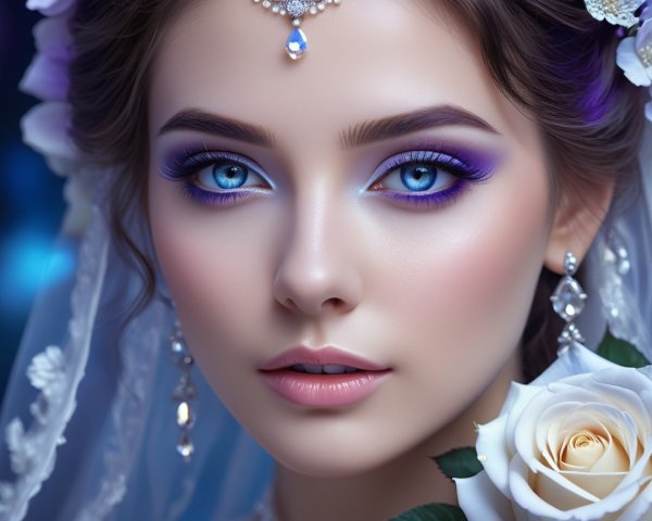 Young Woman with Blue Eyes and Elegant Accessories