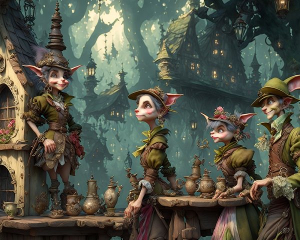 Charming Goblin Characters in a Whimsical Forest Setting