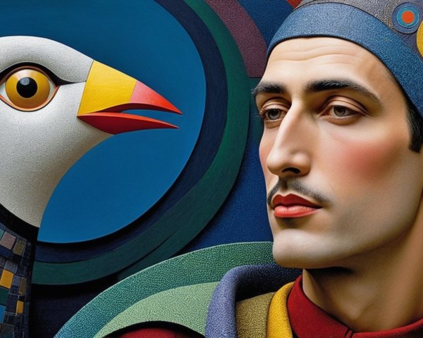 Surrealist Digital Portrait with Colorful Elements