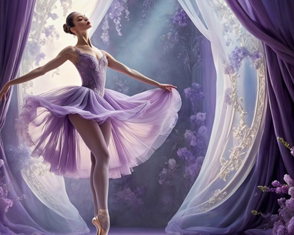 Ballerina in Lavender Tutu with Ethereal Backdrop