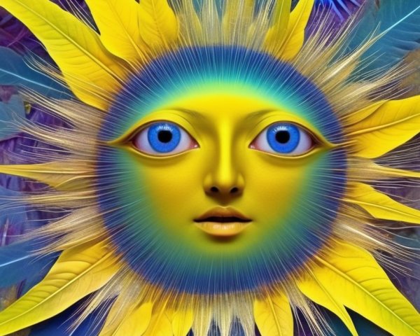 Surreal Sun with Colorful Foliage and Radiant Rays