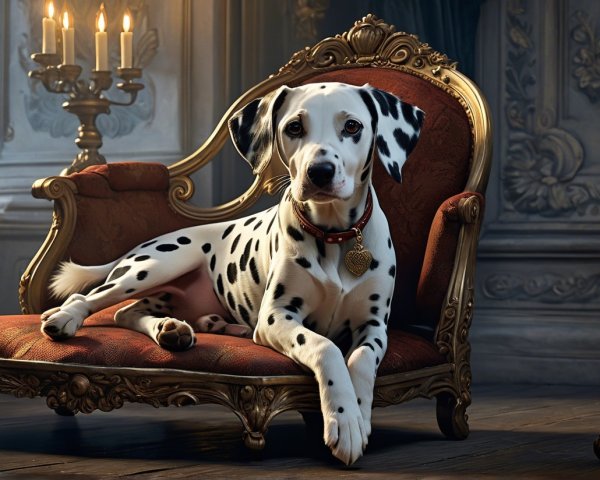 Dalmatian on Vintage Chaise Lounge in Elegant Setting