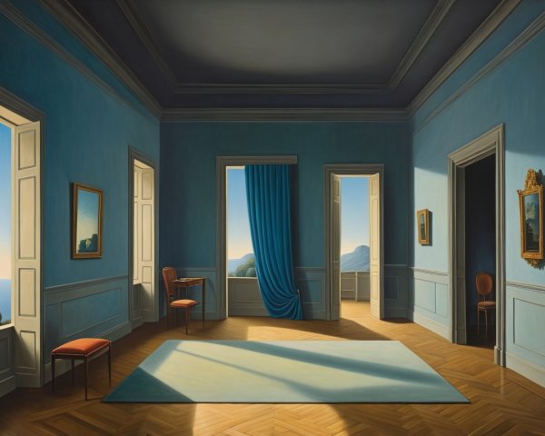 Serene Room with Blue Walls and Elegant Decor
