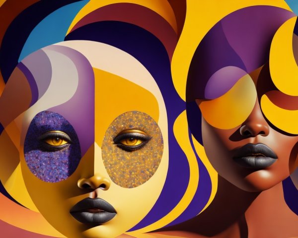 Abstract Faces with Vibrant Colors and Patterns