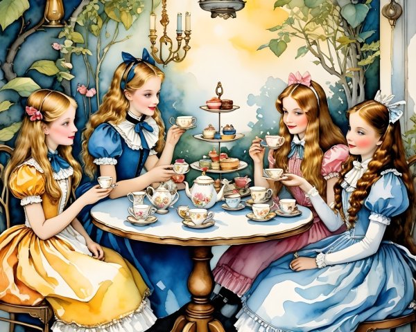 Whimsical Garden Tea Party with Young Girls in Dresses