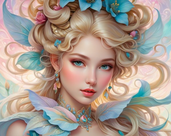 Ethereal Young Woman with Floral Accents and Jewelry