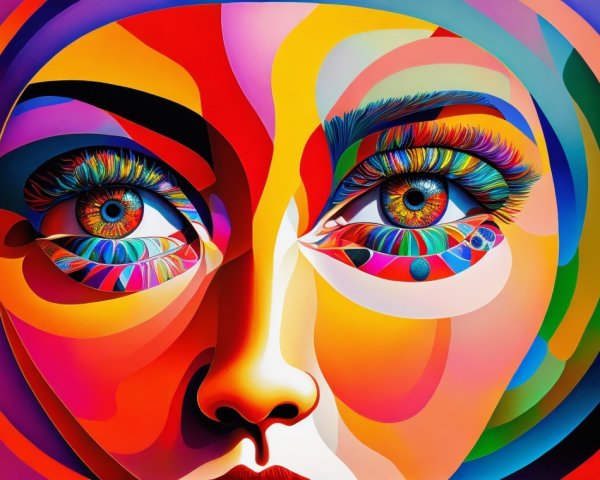 Vibrant Abstract Portrait with Detailed Eyes and Colors