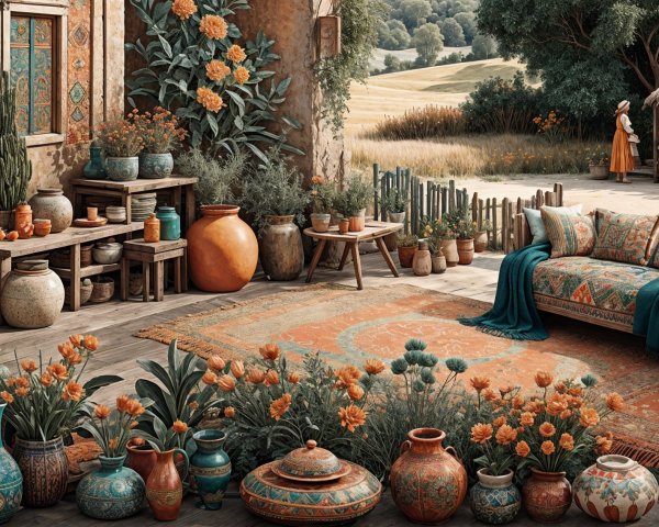 Cozy Outdoor Seating Area Surrounded by Lush Greenery