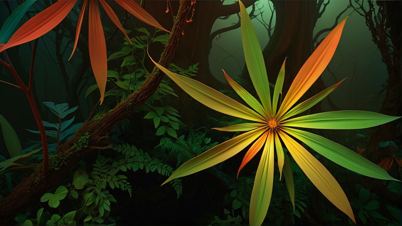 Vibrant Jungle Plant with Colorful Elongated Leaves