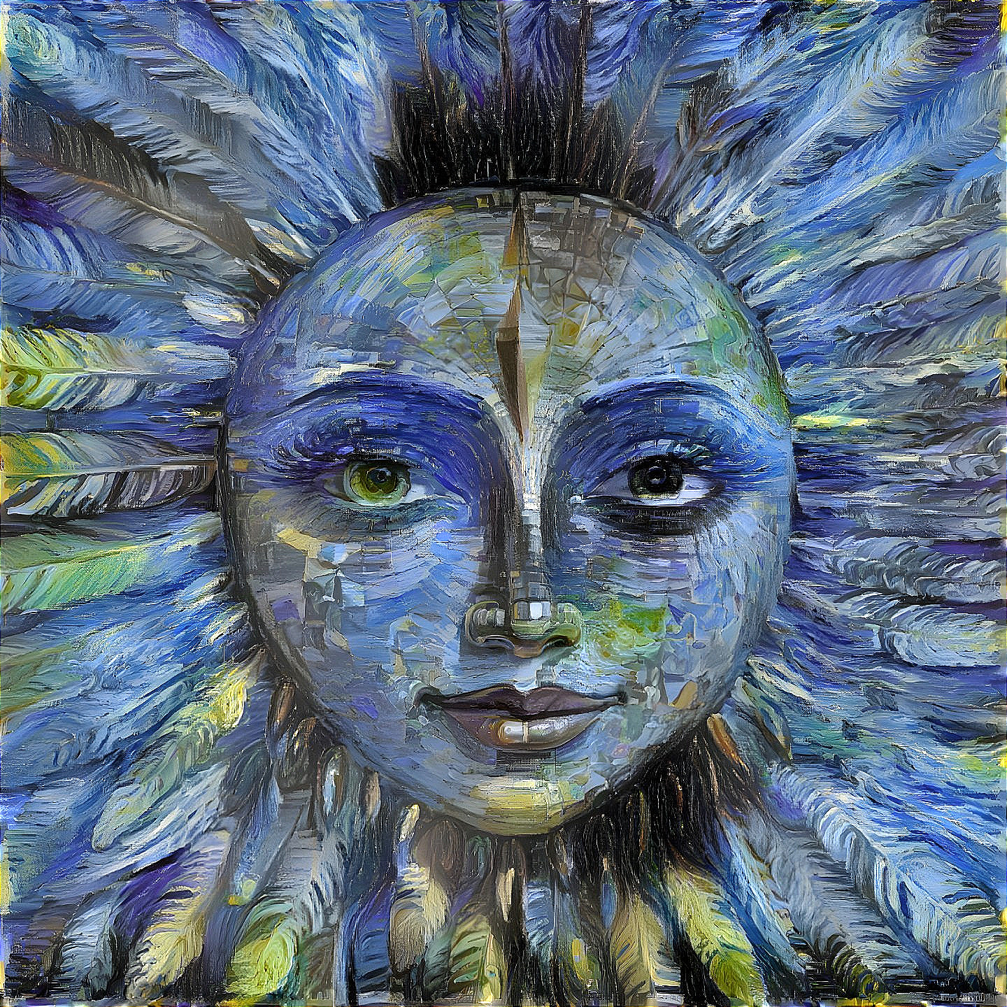 Artistic Representation of a Serene Sun with Face