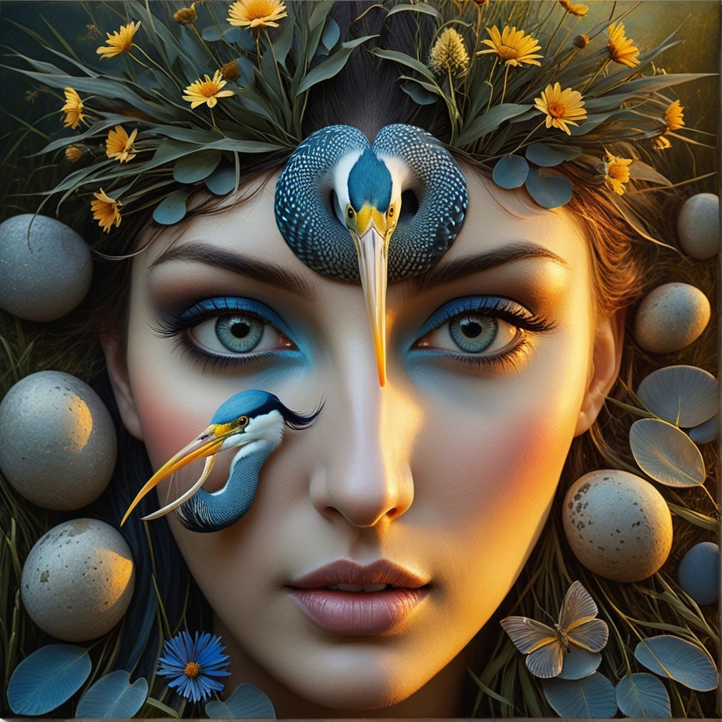Surreal Portrait of Woman with Nature Elements