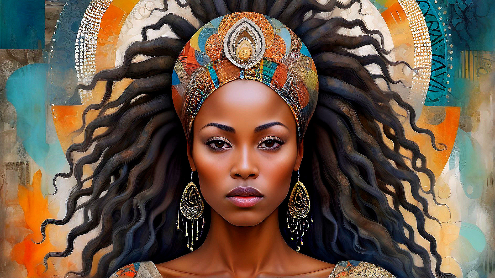 Portrait of a Woman with Elaborate Headdress and Garment