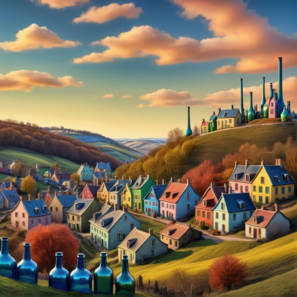 Charming Village Landscape with Colorful Houses and Hills