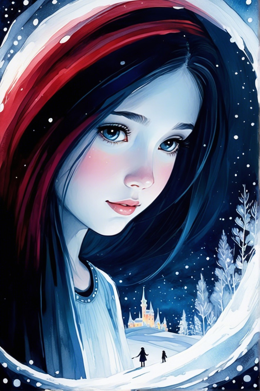 Dramatic Fantasy Headshot of Young Woman in Winter Scene