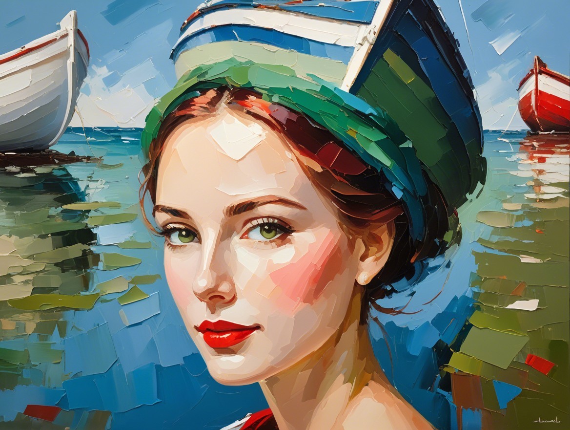 Young Woman with Green Eyes in Coastal Scene