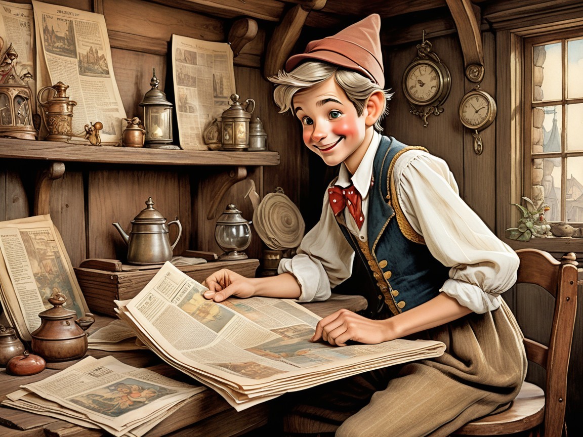 Vintage Workshop Scene with a Young Boy Reading