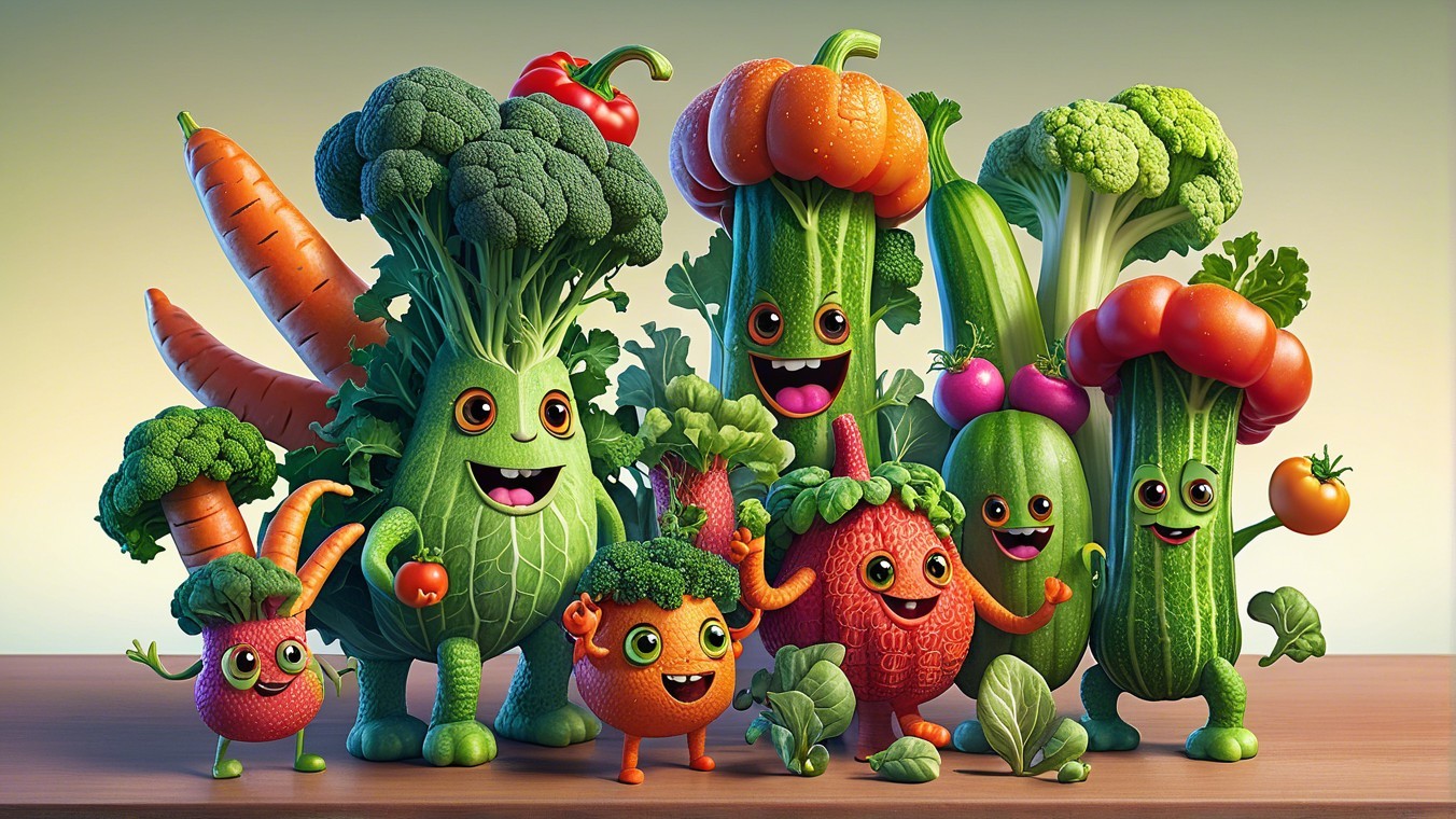 Cheerful Cartoon Vegetables with Vibrant Personalities