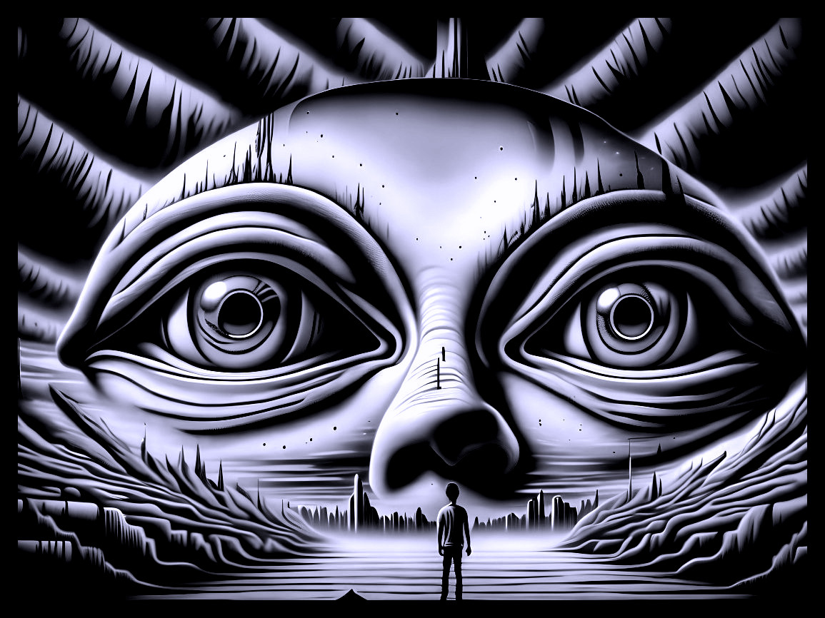 Colossal Face in a Surreal Colorful Landscape