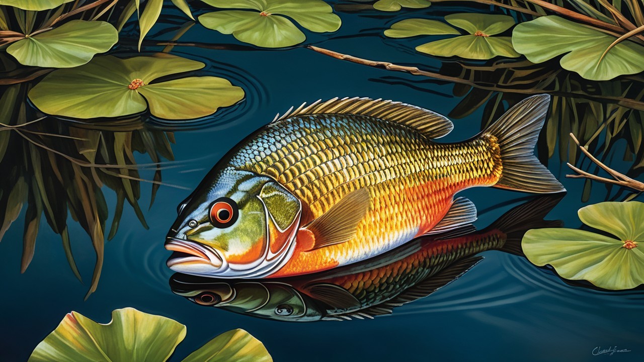 Vibrant Fish in Tranquil Pond with Lily Pads