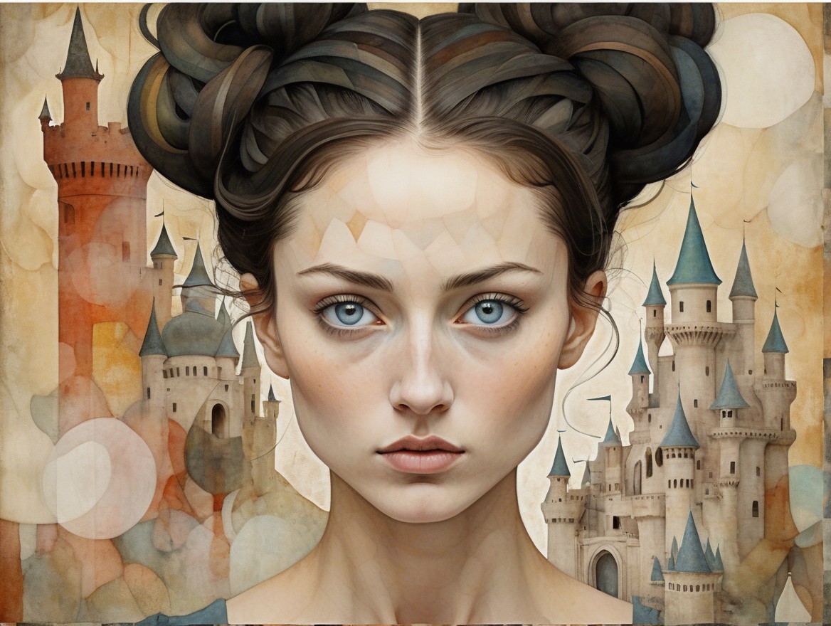 Young woman with blue eyes in a fairytale landscape